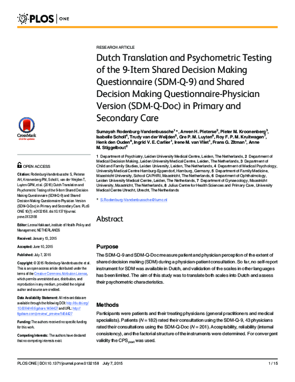 (PDF) Dutch Translation and Psychometric Testing of the 9-Item Shared ...