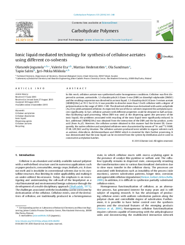 (PDF) Ionic liquid mediated technology for synthesis of cellulose ...