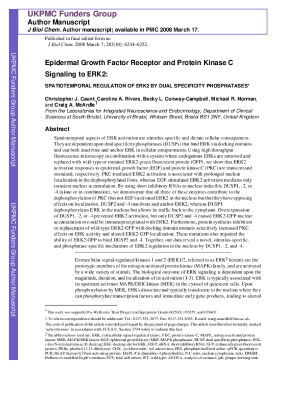 (PDF) Epidermal Growth Factor Receptor and Protein Kinase C Signaling ...