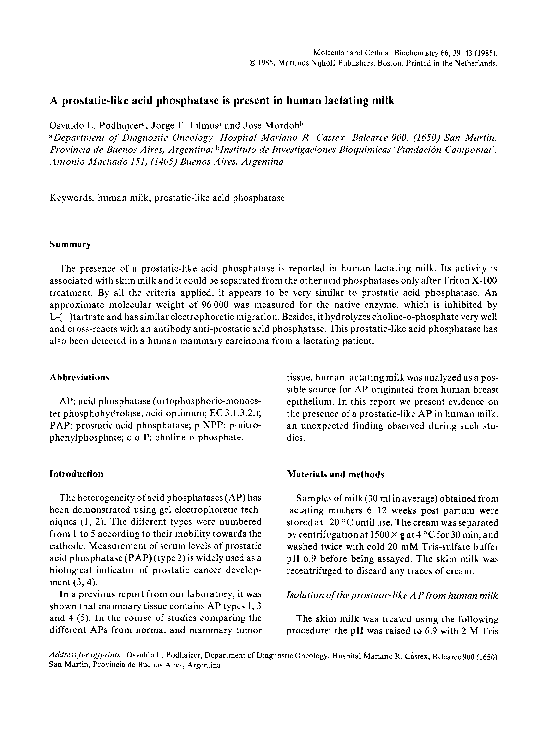 (PDF) A prostatic-like acid phosphatase is present in human lactating milk