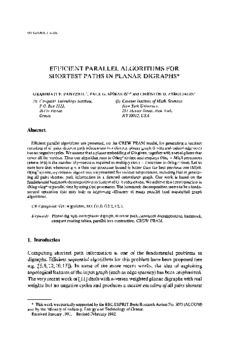(PDF) Efficient parallel algorithms for shortest paths in planar digraphs