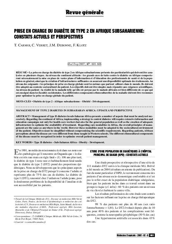 Guide de prise en charge du diabete de type 2 pour l 'afrique sub
