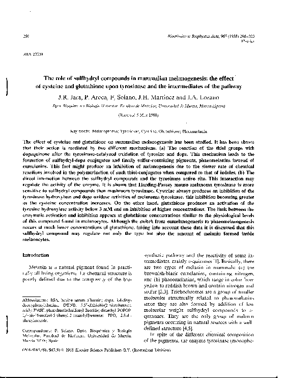 PDF) The role of sulfhydryl compounds in mammalian melanogenesis: the  effect of cysteine and glutathione upon tyrosinase and the intermediates of  the pathway