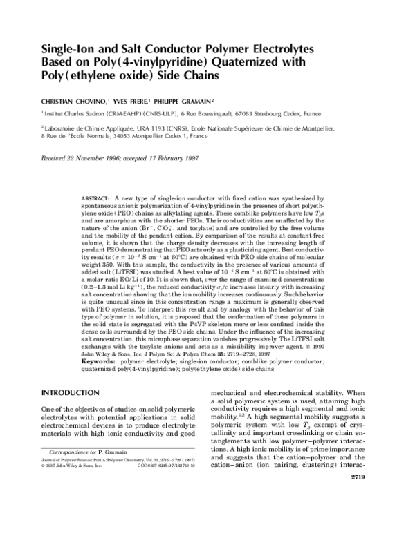 (PDF) Single-ion and salt conductor polymer electrolytes based on poly ...