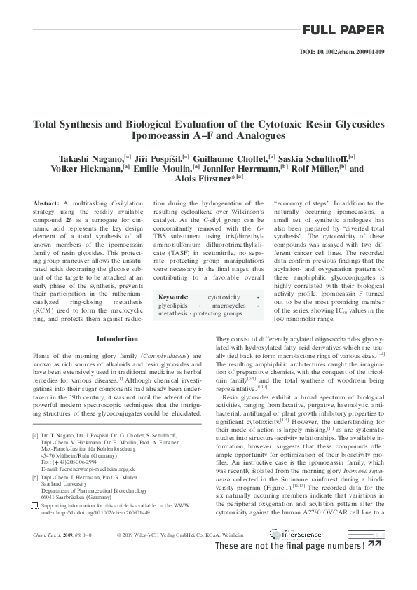 (PDF) Total Synthesis and Biological Evaluation of the Cytotoxic Resin ...