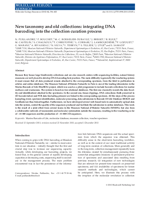 (PDF) New taxonomy and old collections: integrating DNA barcoding into ...