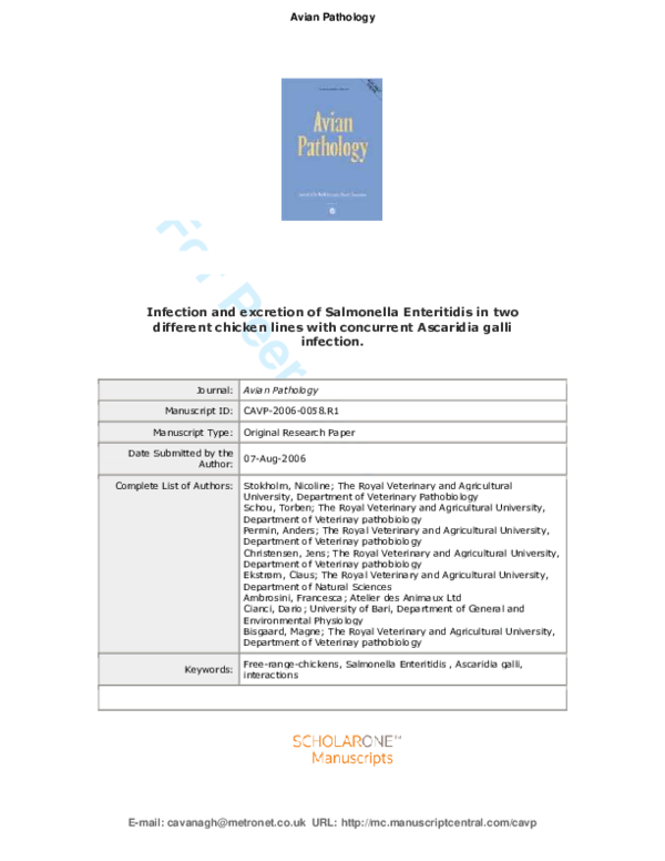 (PDF) Infection and excretion of Salmonella Enteritidis in two ...