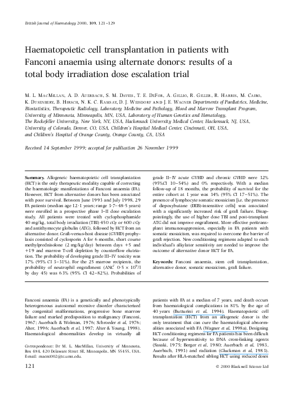 (PDF) Haematopoietic cell transplantation in patients with Fanconi ...