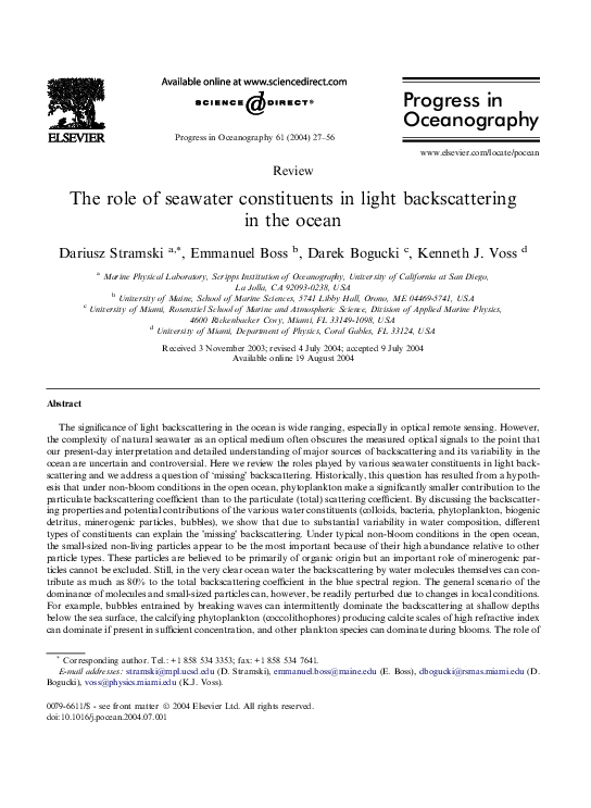 (PDF) The role of seawater constituents in light backscattering in the ...