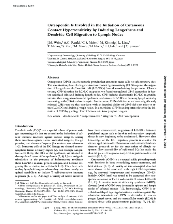 (PDF) Osteopontin Is Involved in the Initiation of Cutaneous Contact ...