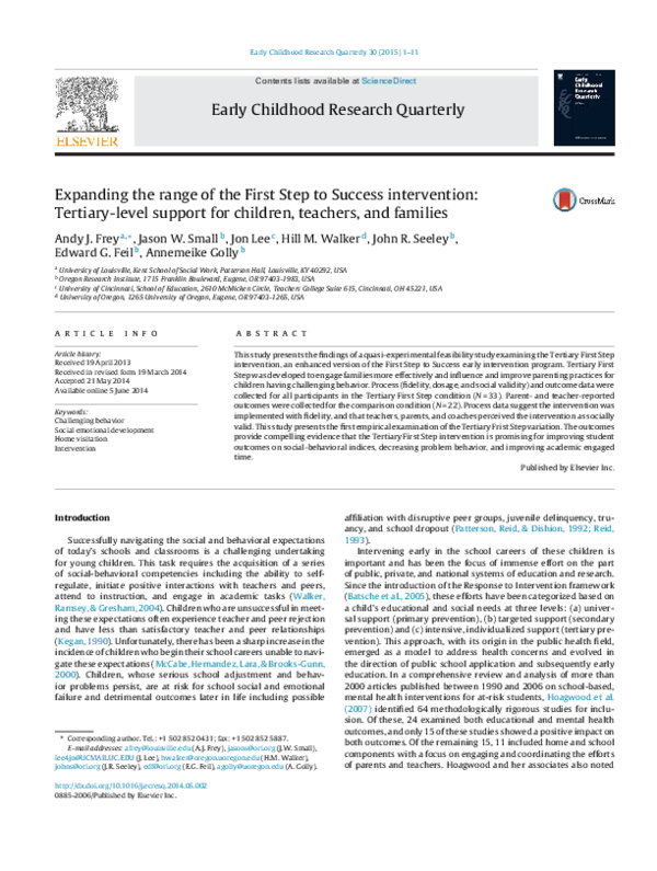 (PDF) Expanding the range of the First Step to Success intervention ...