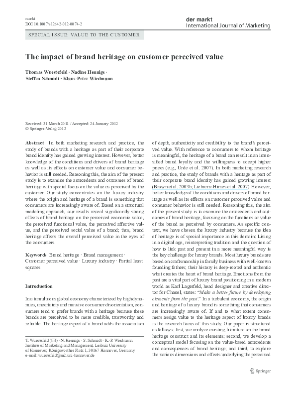 (PDF) The impact of brand heritage on customer perceived value