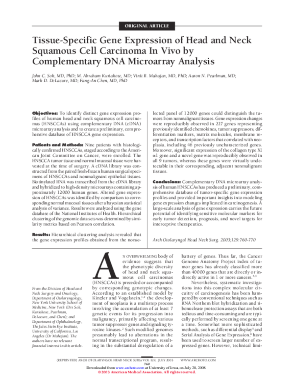 (PDF) Tissue-Specific Gene Expression of Head and Neck Squamous Cell ...