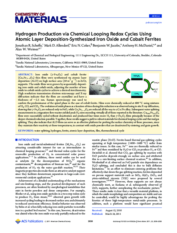 (PDF) Hydrogen Production via Chemical Looping Redox Cycles Using
