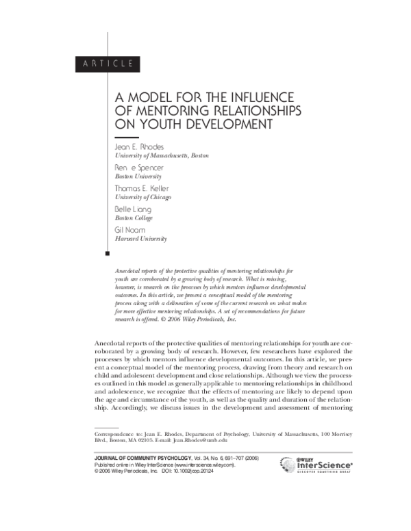 (PDF) A model for the influence of mentoring relationships on youth ...