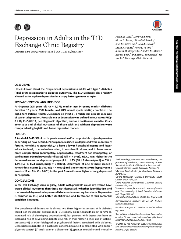 (PDF) Depression in Adults in the T1D Exchange Clinic Registry