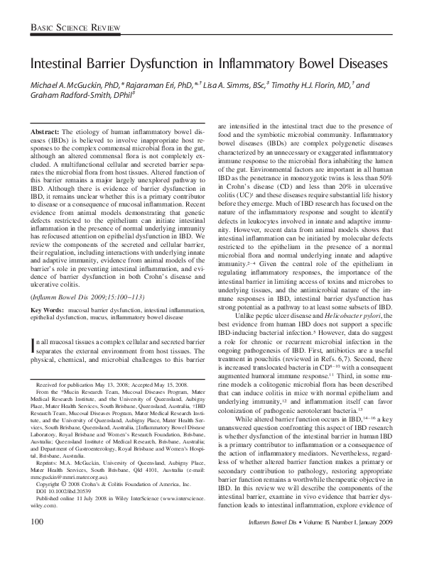 (PDF) Intestinal barrier dysfunction in inflammatory bowel diseases