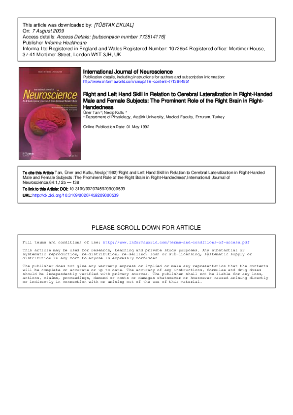 (PDF) Right and left hand skill in relation to cerebral lateralization ...