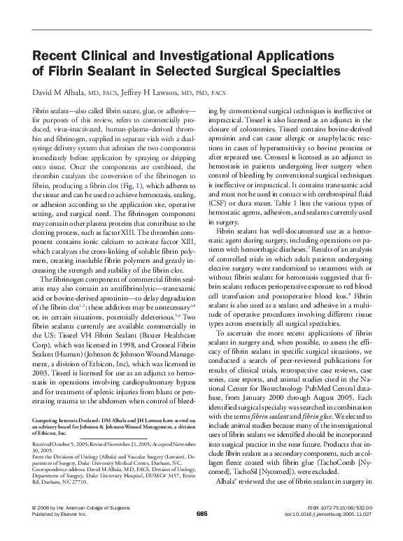 (PDF) Recent Clinical and Investigational Applications of Fibrin