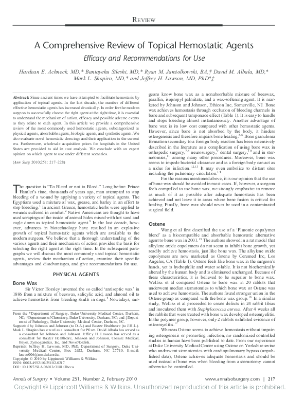 (PDF) A Comprehensive Review of Topical Hemostatic Agents