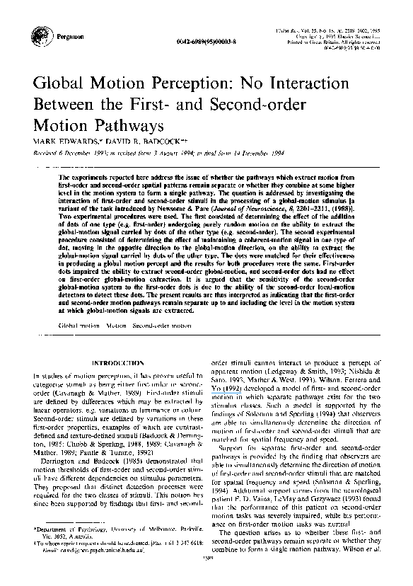 (PDF) Global motion perception: no interaction between the first- and ...