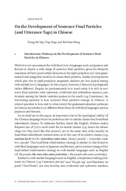 (PDF) On the development of sentence final particles (and utterance ...