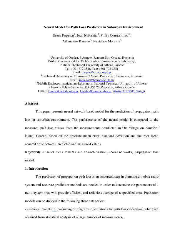 (PDF) Neural Model for Path Loss Prediction in Suburban Environment