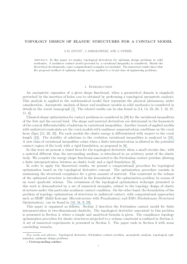 (PDF) Topology Design of Elastic Structures for a Contact Model