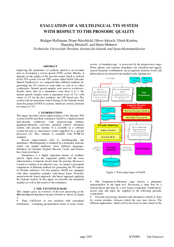 (PDF) Evaluation of a multilingual TTS system with respect to the ...