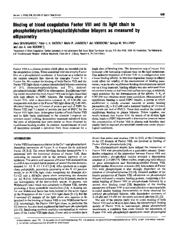 (PDF) Binding of blood coagulation factor VIII and its light chain to ...