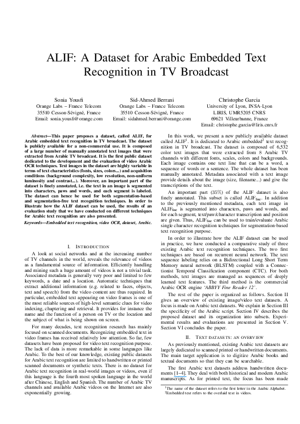 (PDF) ALIF: A Dataset for Arabic Embedded Text Recognition in TV Broadcast