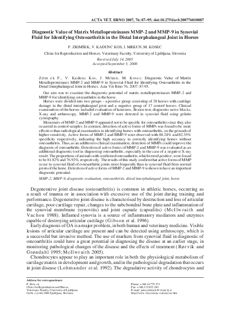 (PDF) Diagnostic Value of MMP-2 and MMP-9 in Synovial Fluid for ...