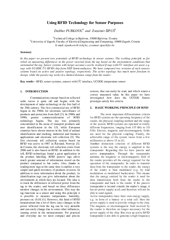 (PDF) Using RFID Technology for Sensor Purposes