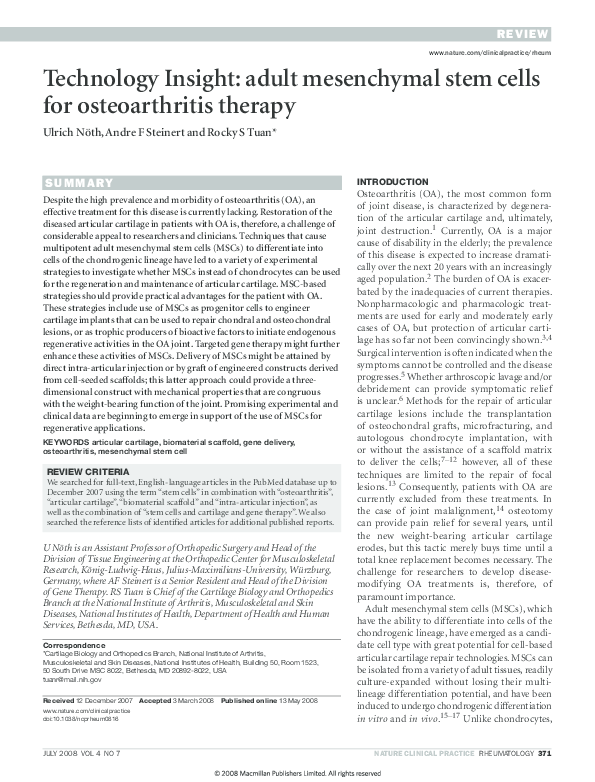 (PDF) Technology Insight: adult mesenchymal stem cells for ...