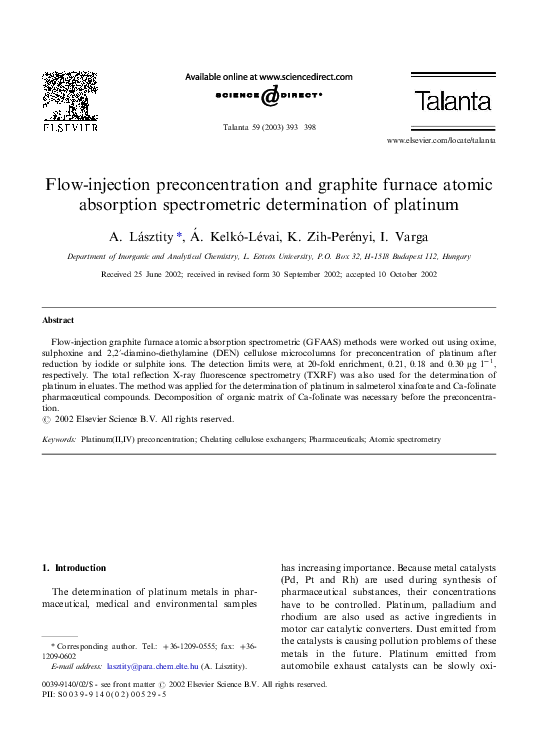 (PDF) Flowinjection preconcentration and graphite furnace atomic