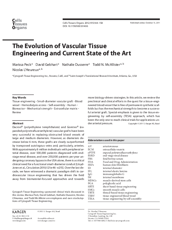 (PDF) The Evolution of Vascular Tissue Engineering and Current State of ...