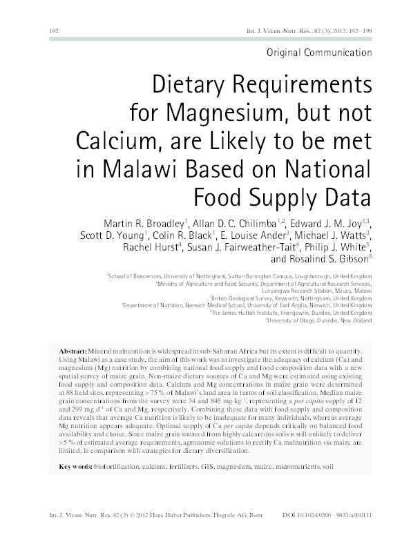 (PDF) Dietary mineral supplies in Africa Edward Joy and Martin