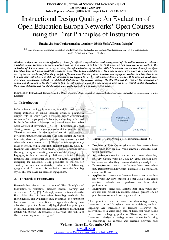 (PDF) Instructional Design Quality An Evaluation of Open Education ...
