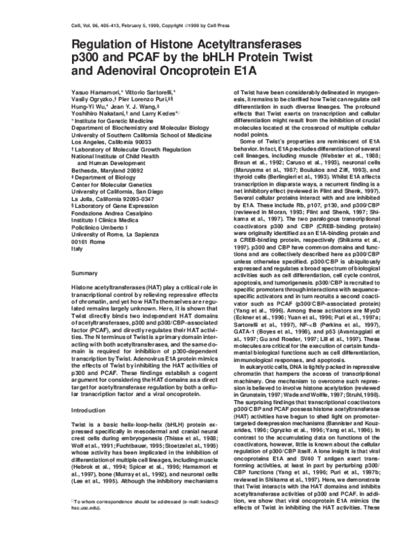 (PDF) Regulation of Histone Acetyltransferases p300 and PCAF by the ...