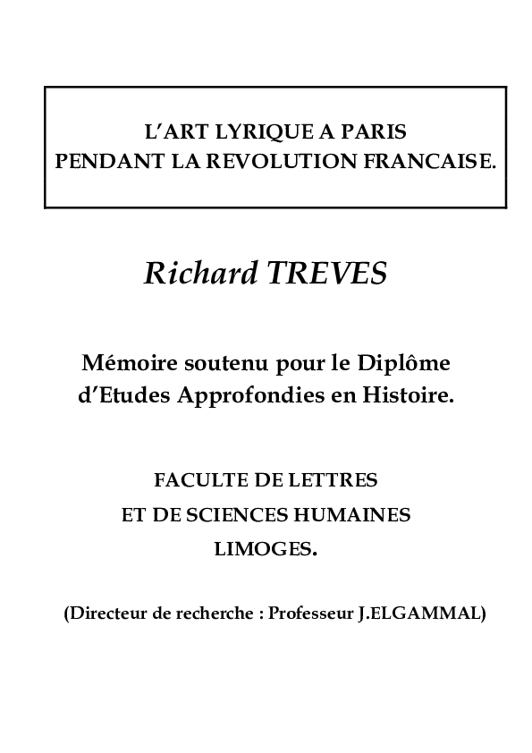 Pdf Lyrics Arts During The French Revolution Richard Treves Academia Edu