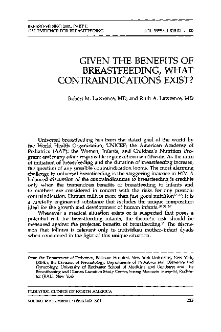 (PDF) Given the Benefits of Breastfeeding, what Contraindications Exist?