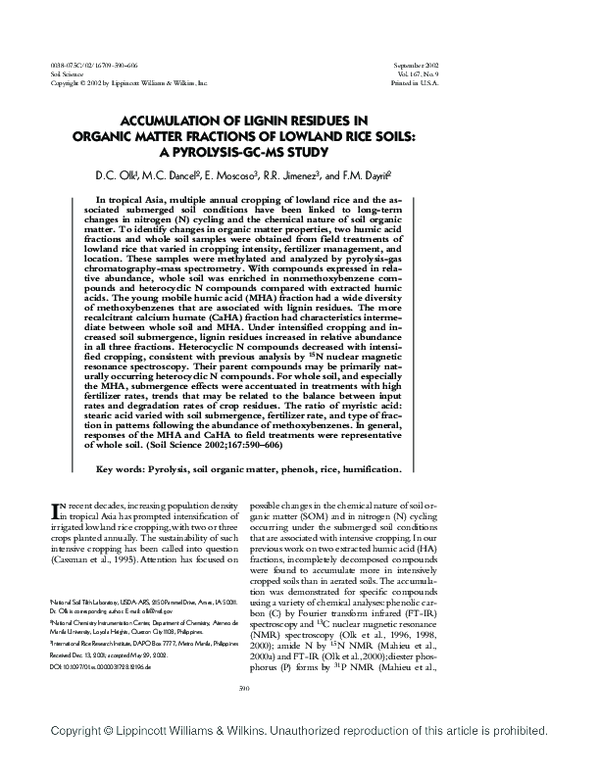 (PDF) ACCUMULATION OF LIGNIN RESIDUES IN ORGANIC MATTER FRACTIONS OF ...