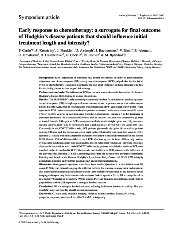 (PDF) Early response to chemotherapy: a surrogate for final outcome of ...