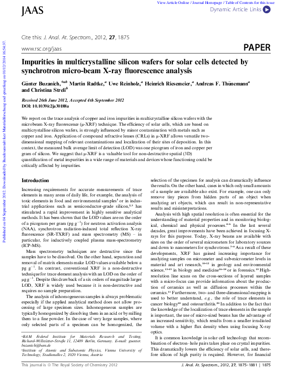 (PDF) Impurities in multicrystalline silicon wafers for solar cells ...