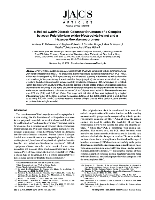 (PDF) α-Helical- within -Discotic Columnar Structures of a Complex ...