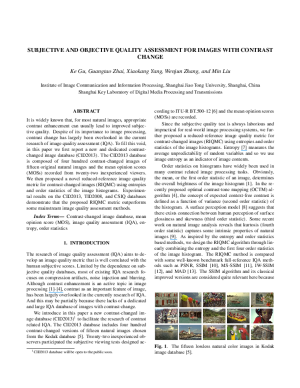 (PDF) Subjective and objective quality assessment for images with ...