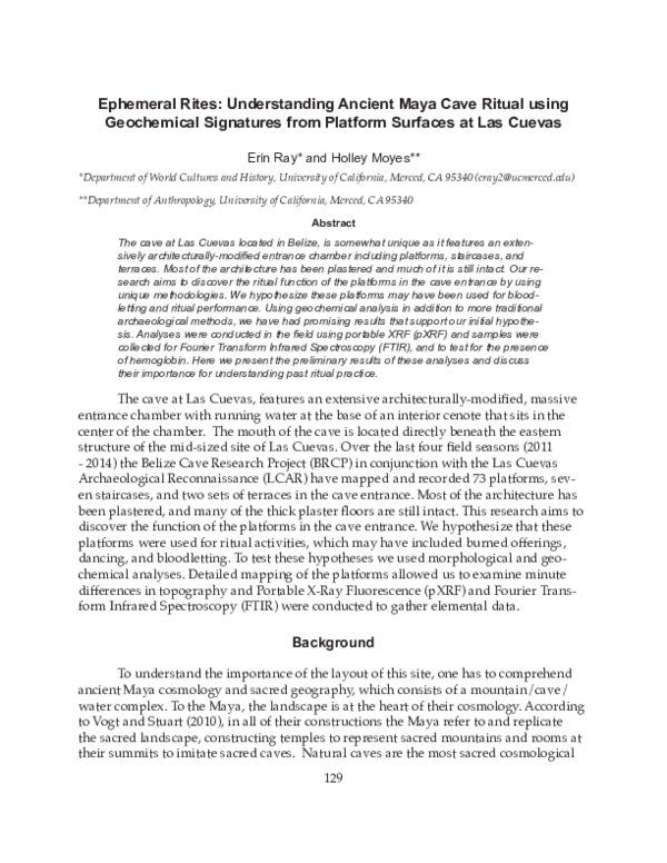 Ephemeral Rites: Understanding Ancient Maya Cave Ritual using Geochemical Signatures from Platform Surfaces at Las Cuevas