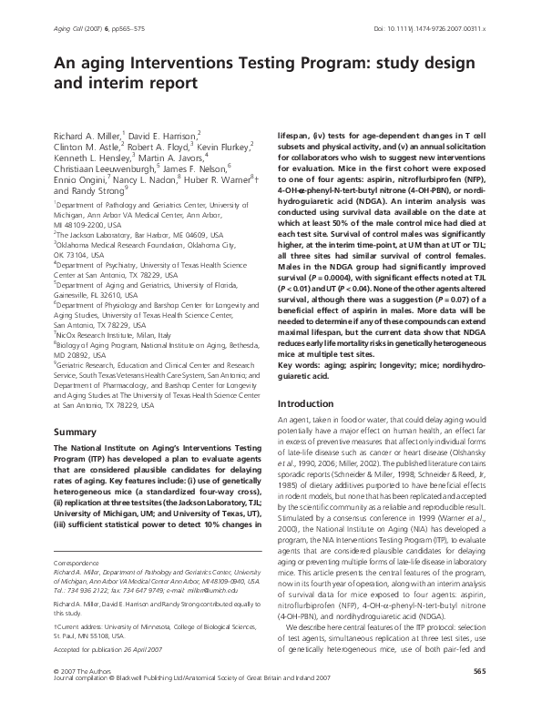 (PDF) An aging Interventions Testing Program: study design and interim ...