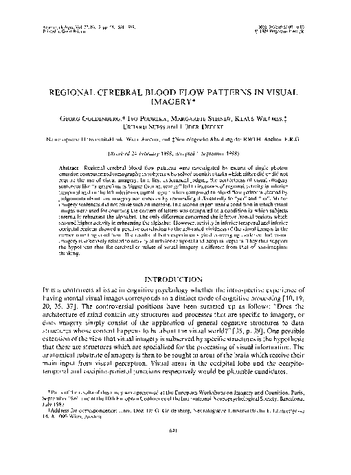 (PDF) Regional cerebral blood flow patterns in visual imagery
