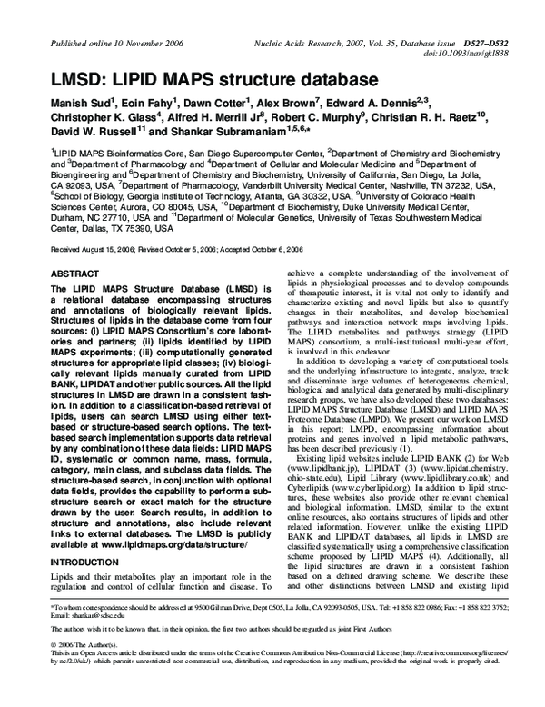 (PDF) LMSD: LIPID MAPS structure database